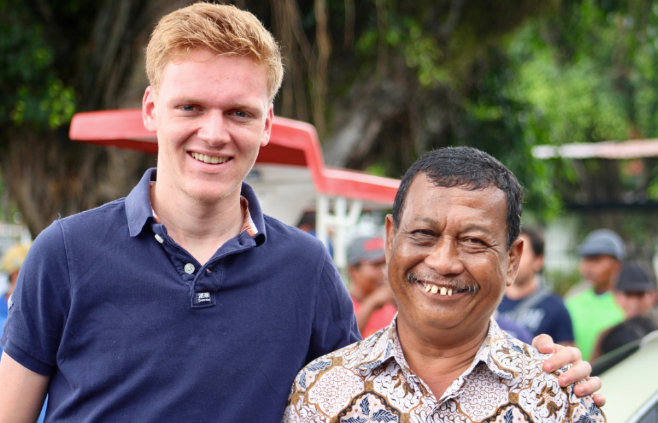 Tom and an Indonesian man in Yogyakarta