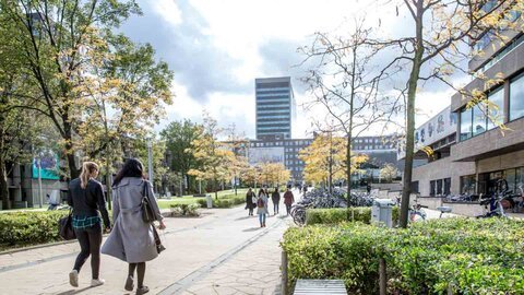 Students walking around campus Woudestein