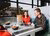 Woman and man enjoy a vegan meal in the Vitam canteen.