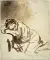 dDrawing from ink depicting a woman that is leaning and sleeping against a platform