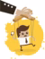 A small man with a phone in his hand is controlled by strings