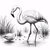 pencil drawing of a 2 flamingoz in the water