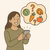 Girl with a phone playing a foodgame