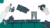 Green-patterned hands placing black building shapes on a grey conveyor belt of structures