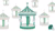 Decorative green-and-gray carousel graphic pattern with star-topped canopy and gift tags