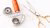 Scissors, spool with orange thread and measuring tape