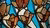 Blue, red and organge stained glass