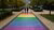 People walking on the rainbow path on campus Woudestein