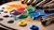 Pallet with paint and paint brushes