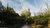 De groene campustuin op campus Woudestein met Tinbergen gebouw in de verte.