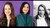Three headshots: left woman in black on purple; center in teal on green; right B&W in white blouse