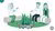 Three friends sitting on logs around a campfire in a green line-art illustration