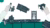 Green-patterned hands placing black building shapes on a grey conveyor belt of structures