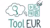 ToolEUR logo featuring green thought bubble with magnifier and icons for video, list, and users