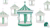 Decorative green-and-gray carousel graphic pattern with star-topped canopy and gift tags