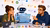 Digital illustration of a friendly robot with two people at a table, surrounded by colorful icons