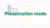 Grafische interface met mint- en beige vensters en de tekst “Presentation mode”
