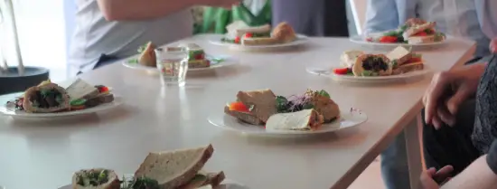 Plates with vegan food on a table