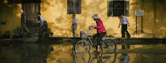  Person cycling during a flood