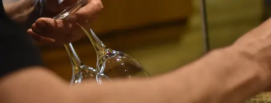 Zoomed in shot of a person holding wine glasses 