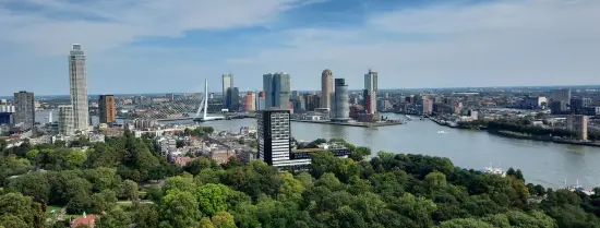 Gezicht op de stad Rotterdam van bovenaf