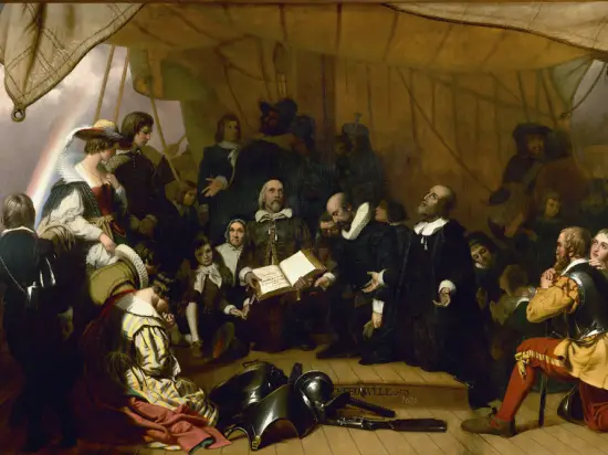 Embarcation of the Pilgrim Fathers, painting by Robert Weir