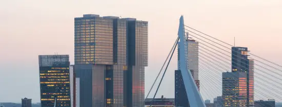 Skyline of Rotterdam with the Erasmusbrug and high buildings